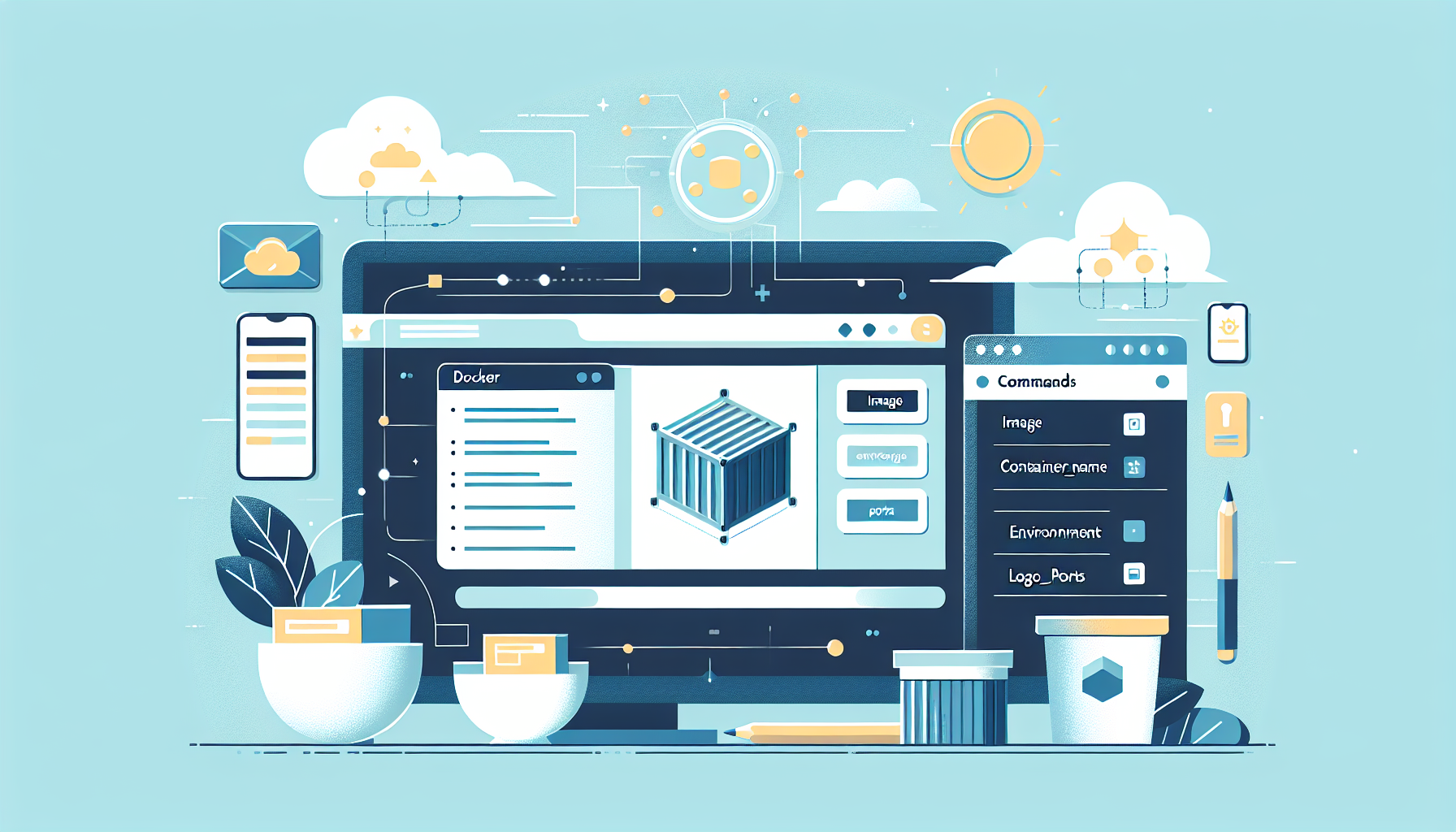 Docker Compose: Comandos image, container_name, enviroment y ports